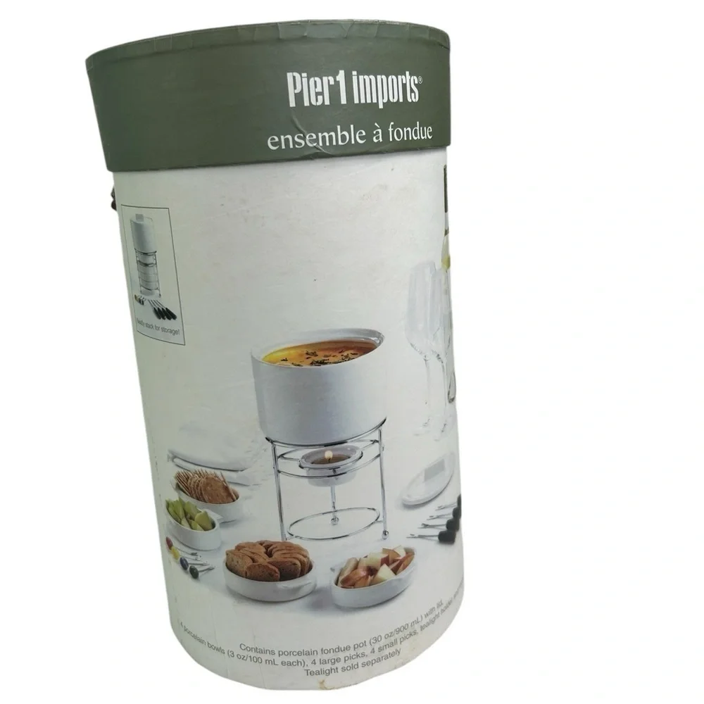 Pier 1 Imports White Stackable Fondue Set NIB